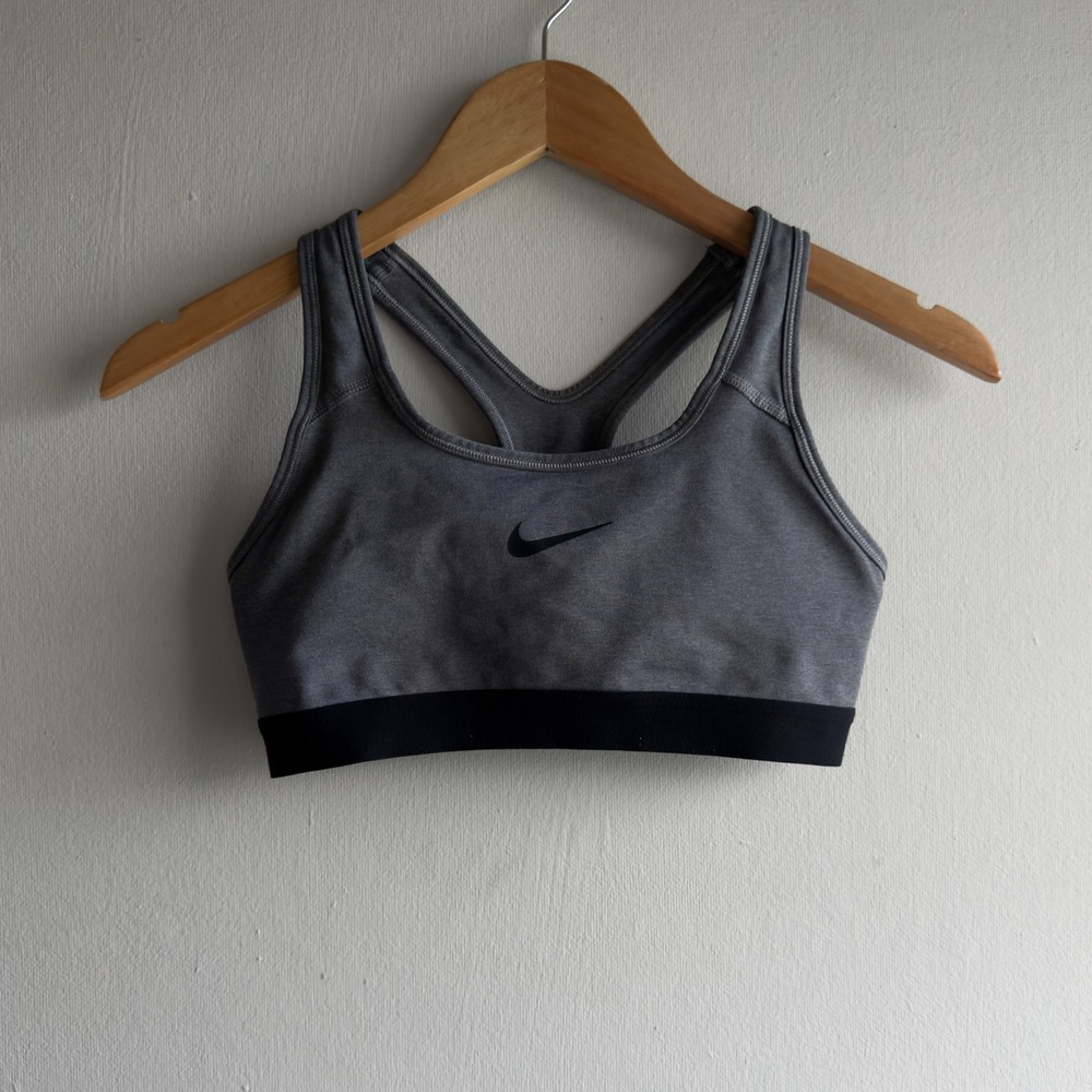 Nike Dri-FIT Racerback Sports Bra Womens Small Gray Black Athletic Gorpcore